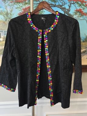 Analog Black Open-Front Tunic with Multicolor Gem Accents